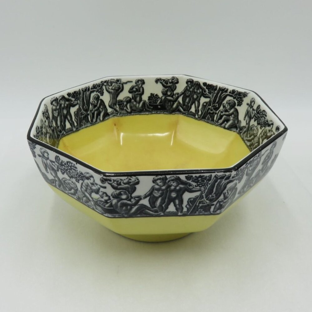 Vintage Cauldon Ware Yellow & Black Octagonal Ceramic Bowl